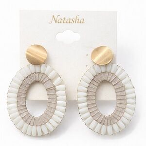 Natasha Couture Cream and Gold Statement Earrings